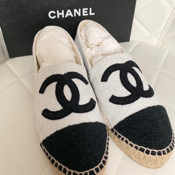 CHANEL Shoes - SOLD-Chanel White Black Captoe CC Logo Espadrilles